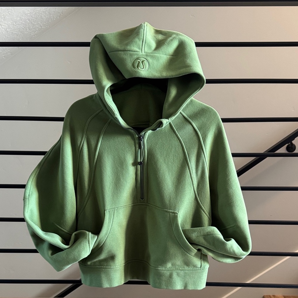 Lululemon 1/2 Zip Green Hooded Sweatshirt - size 8